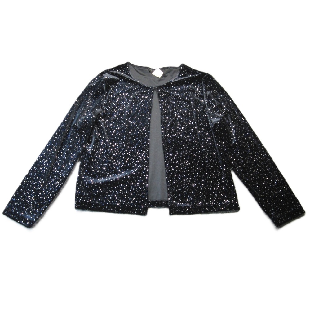 Vtg 90s‎ Velvet Cardigan 16 Black Metallic Shimmer Glam Whimsigoth Witchy Fairy